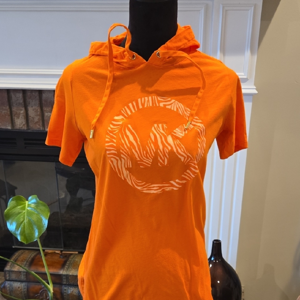 Michael Kors Orange Short Sleeve Hoodie with MK Graphic